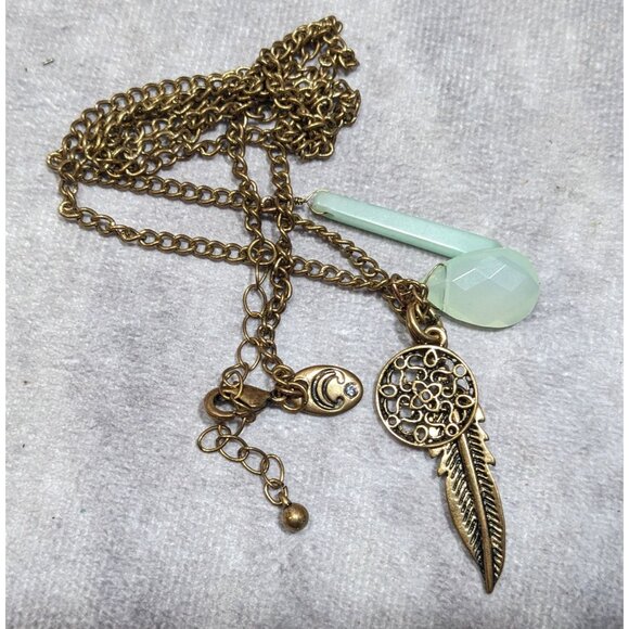 Charming Charlie Bohemian Charm Necklace Mint And Gold Tone - Picture 5 of 5